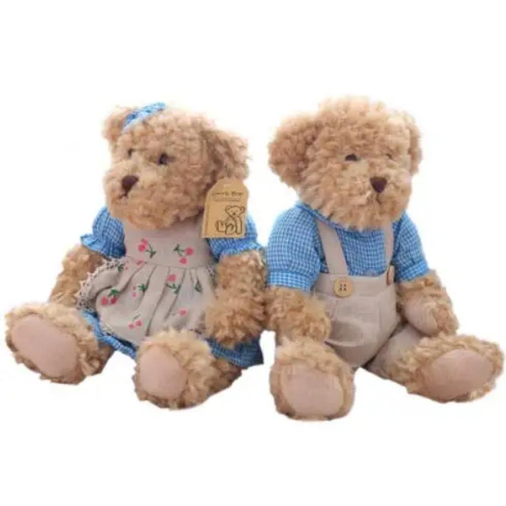 2pcs/pair 26cm Lovely Couple Teddy Bear With Clothes Dolls Stuffed Animal Bear Plush Toy Kids Baby Children Girl Birthday Gift