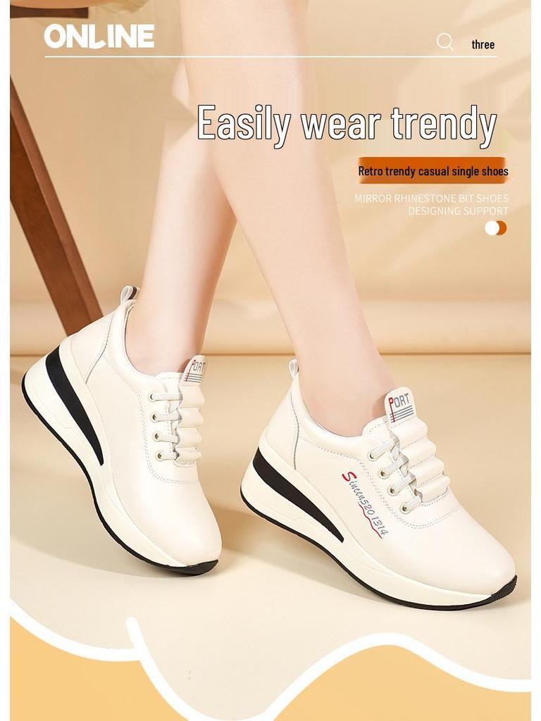 Women's Thick-Soled Leather Platform Shoes - Versatile, Lightweight, Height-Enhancing, and Stylish for Spring and Autumn 2025