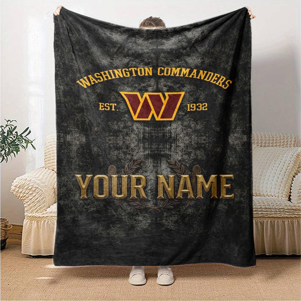 Name Custom Washington Commander Print Flannel Blanket High Quality Warm Comfortable Cover for All Seasons Perfect for Gifts Home Decor