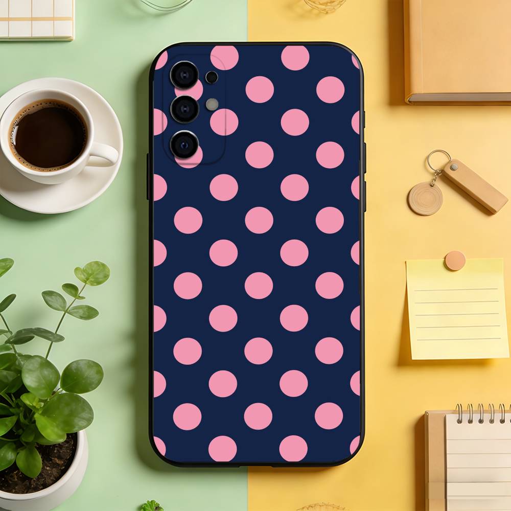 Classic Polka Dot Pattern Phone Case Black Silicone Soft For Samsung S25,S24,S21,S22,S23,S30,Ultra,S20,Plus,Fe,Lite