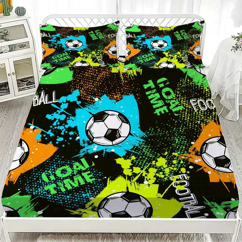 3D Football Soccer Bedding Printed Fitted Sheets With Elastic Mattress Cover And Pillowcase Custom 150x200cm Boy Kids Decor