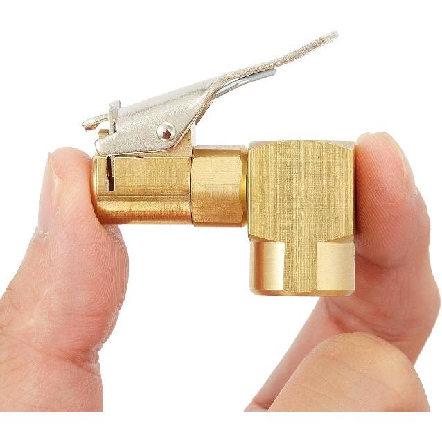 2PCS Heavy Duty Brass Air Chuck,1/4" Open Flow Right Angle Tire Inflator Lock-On SwivelAir Chuck with Clip, Silver & Golden