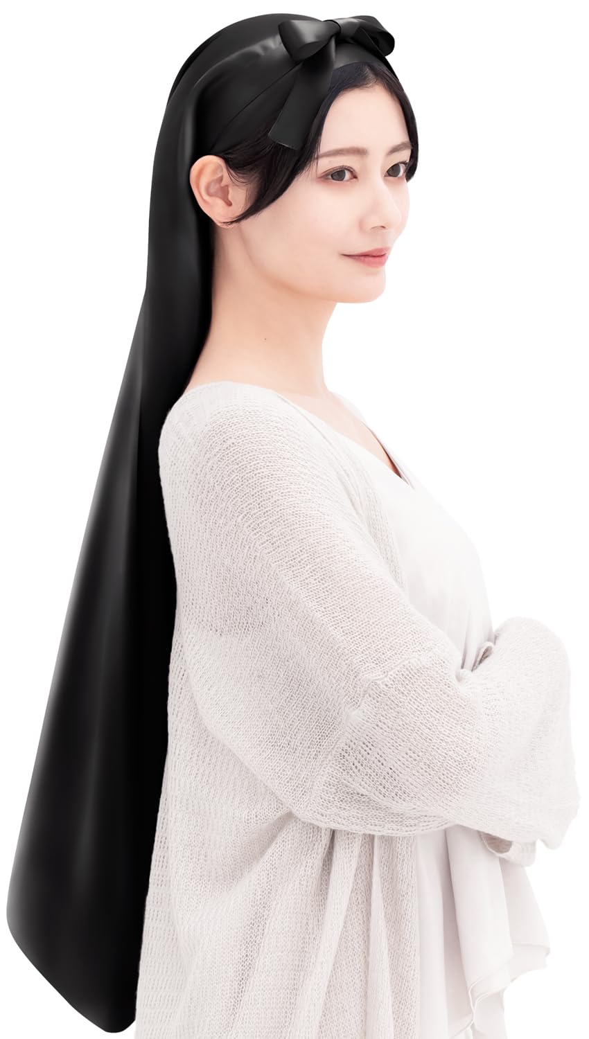 

[COCOSILK] Шелковая ночная шапочка для длинных волос Шелковая шапочка Длинная цилиндрическая Завязывающаяся спереди лента для волос 100% шелк Цилиндрическая шапочка для волос (90см, Свободный, Черный)