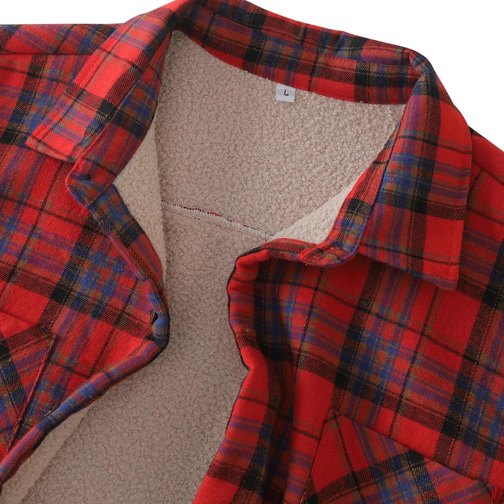Men's Plush Casual Fashion Plaid Shirt Loose Lapel Long Sleeve Jacket