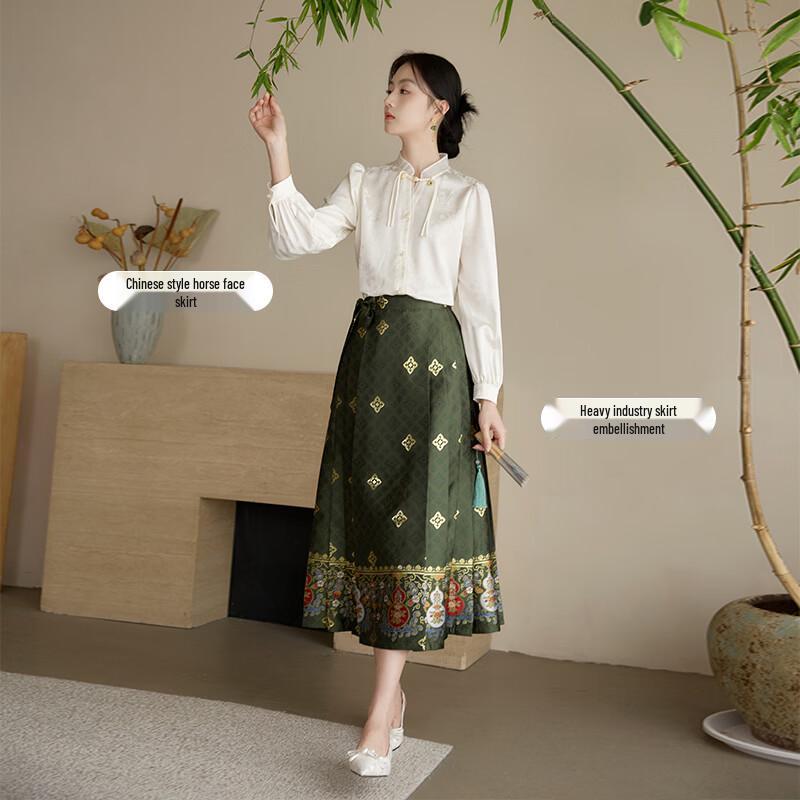 Xiangying Women's New Chinese Style Jacquard Stand Collar Long Sleeve Shirt