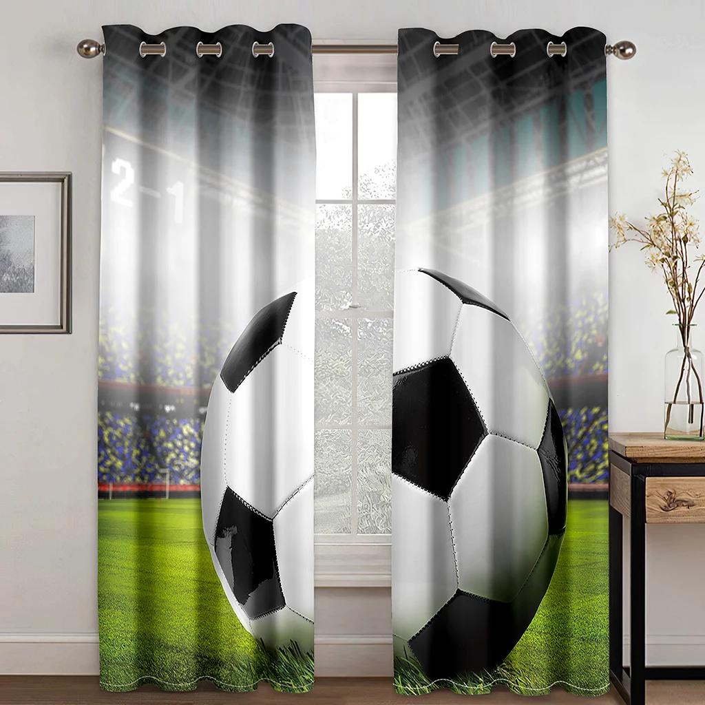 3D Football Series Pattern Window Curtains Sports Theme Thin Curtains Drapes For Living Room Bedroom Boys Kids Room Home Decor