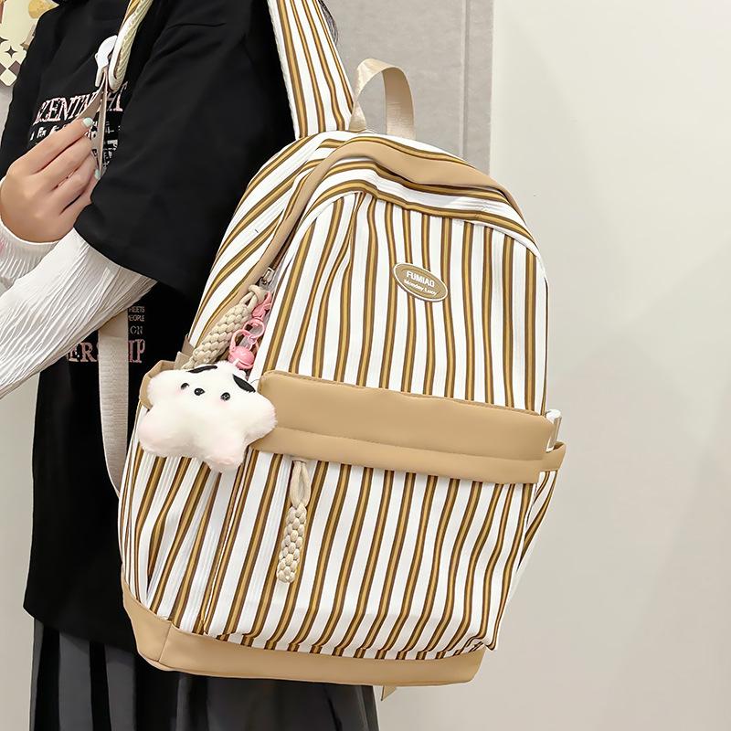 Striped Print Student Schoolbag Lightweight Commuter Backpack Girls Travel Bag