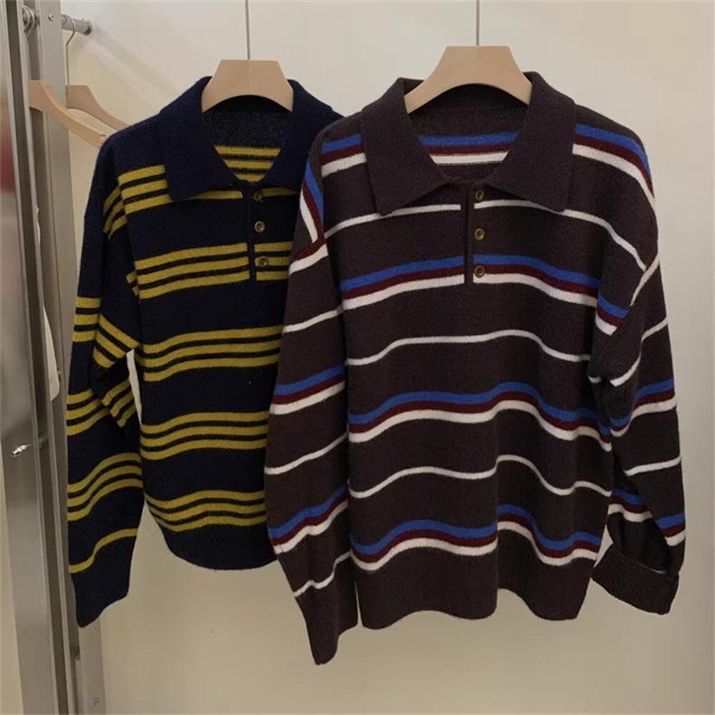 

Носите полосатый вязаный свитер женский осень и зима новый свободный и тонкий универсальный свитер-пуловер топ для основы average size