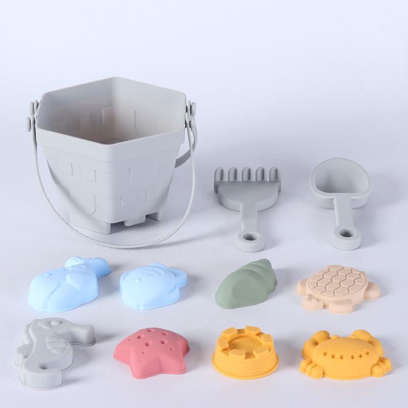 Silicone Fashion Beach Bucket-Cross-Border Ocean Series Waterproof Bag Toy Set-Summer серый