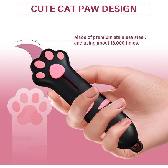 Cat Paw Box Cutter, SKRMISDA Retractable Cat Claw Cutter, Portable Cute Paper Cutter, Carton Sealing Tape Opener for Women, Safe Unpacking Tool for
