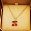 Fashion Minimalist Small Cherry Necklace Women Sweet Fruit Pendant Clavicle Chain Elegant Dainty Jewelry Aesthetic Summer Style Cute Gift Daily Wear