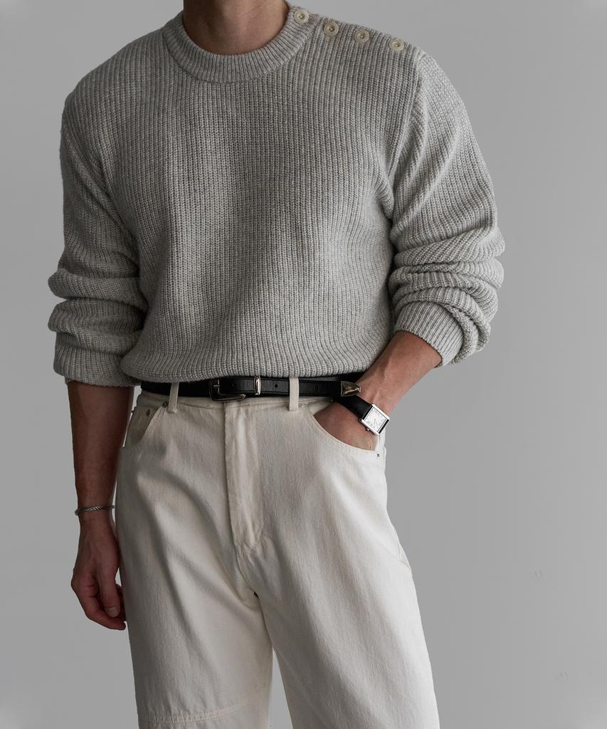 Baulopeulodeogteu Wool Button Round Knit [Gray]