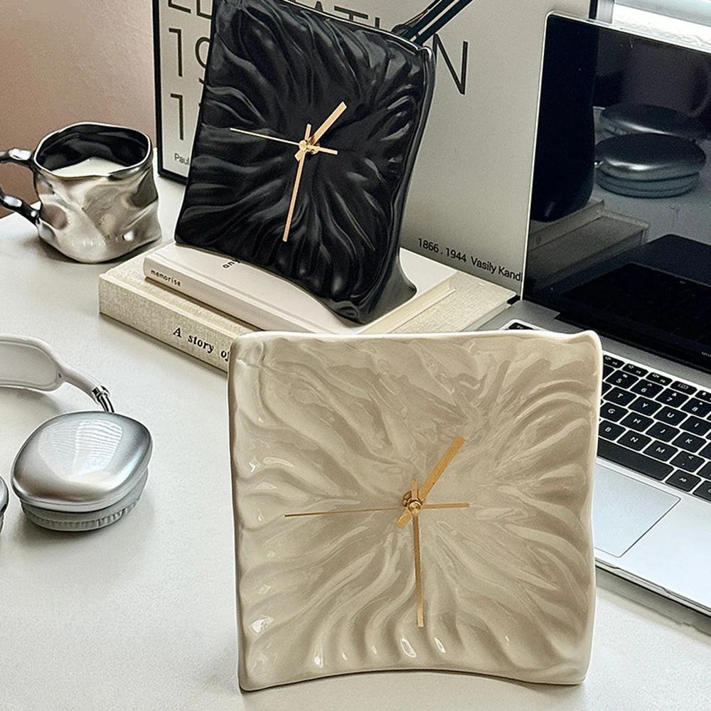 Light Luxury Clock Ceramic Craft Ornaments Nordic Style Fold Clock Wall Clock Niche Artistic Creative Decoration Gift for Friend
