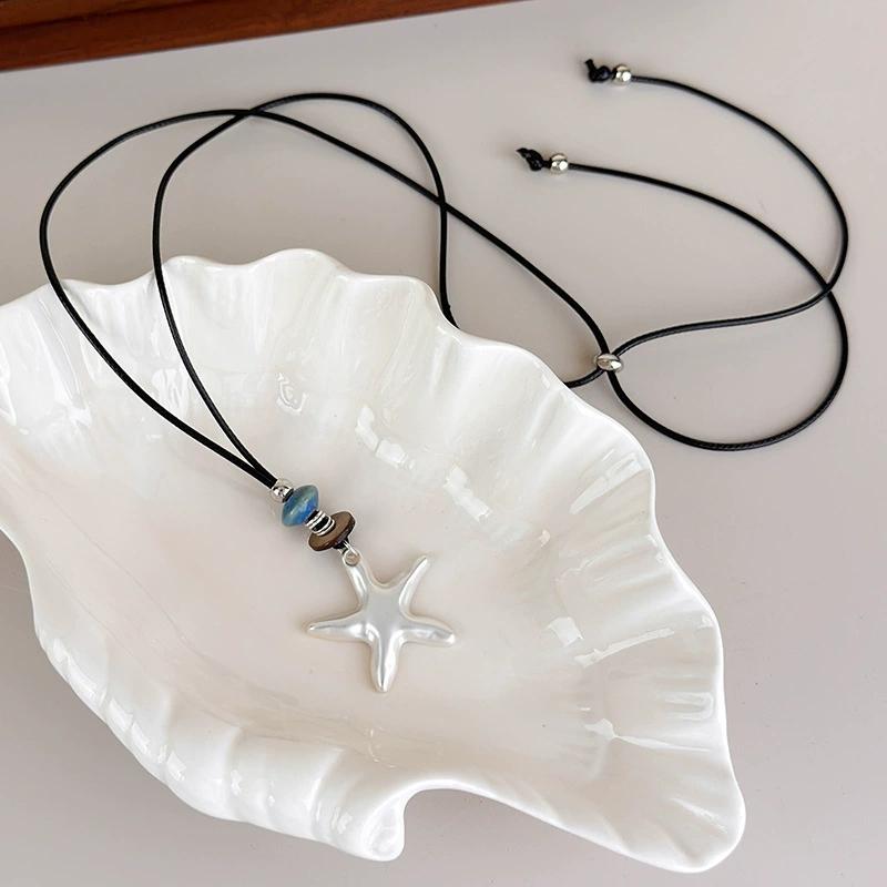 Korean Fashion Sweet Cool Silver Color Sea Star Pendant Long Chain Necklaces For Women Trendy Charm Niche Exquisite Accessories