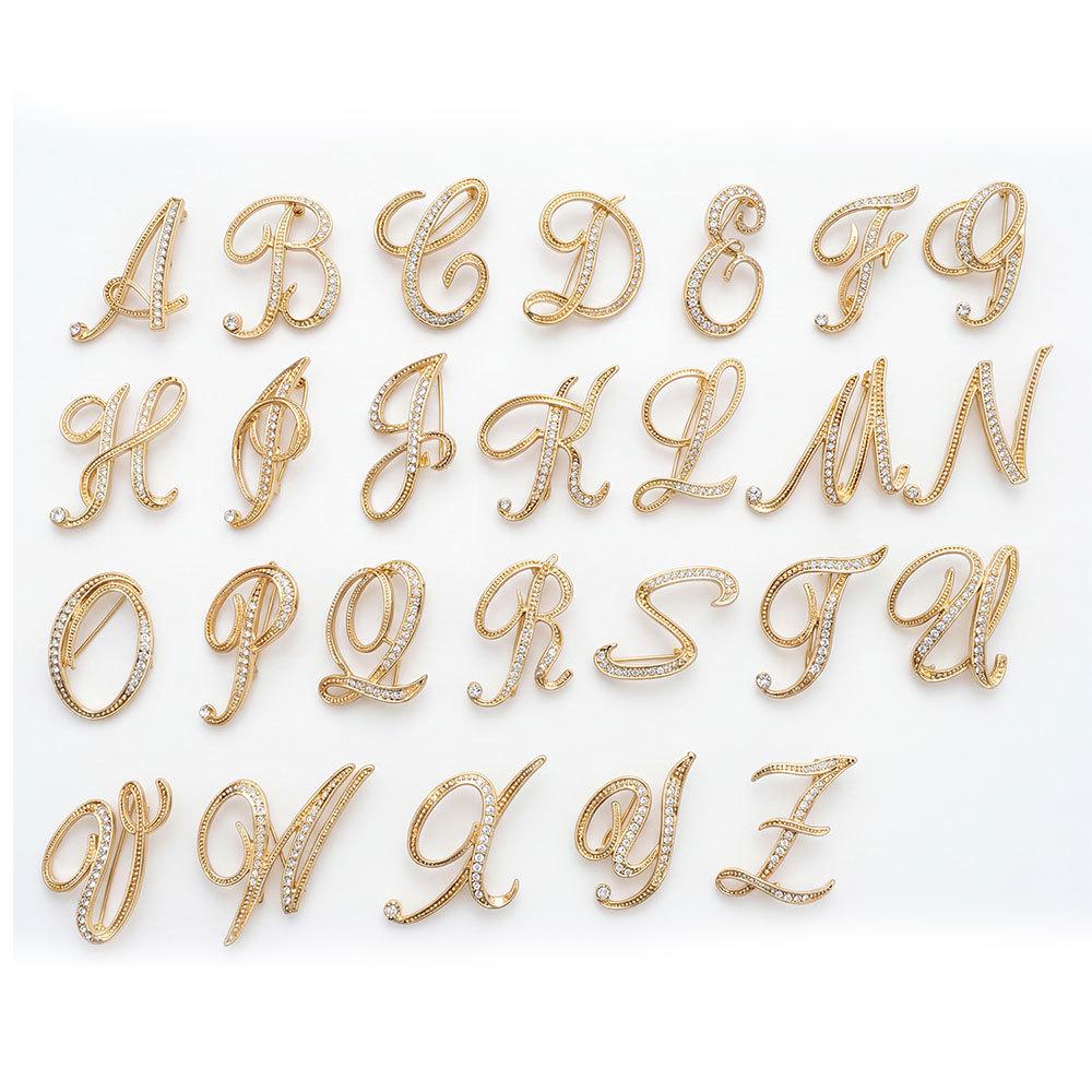 Trendy 26-Letter Rhinestone Brooch Pin - Fashion Accessory for Clothing & Bags