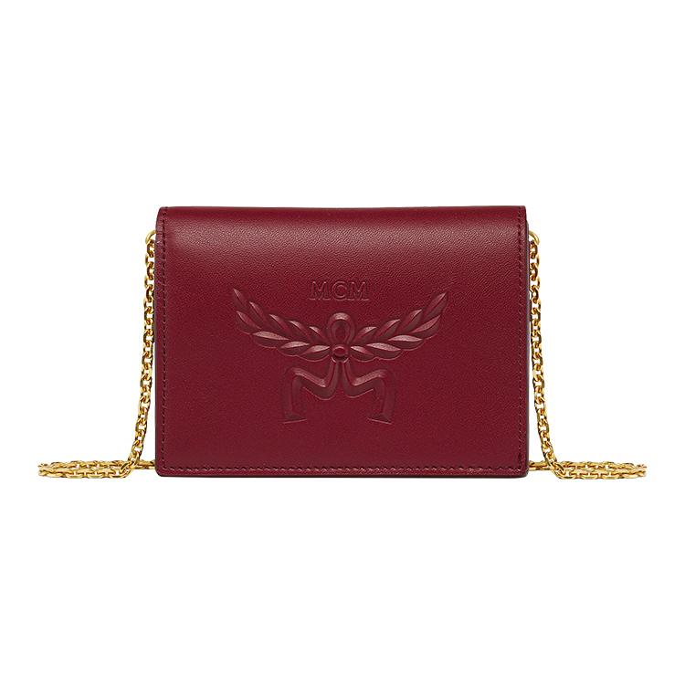 MCM Front Logo Snap Closure Leather Shoulder Bag Small Women shoulder bag Burgundy MXSEAAC01XG001 Basic Set (Bag+Dust Bag)