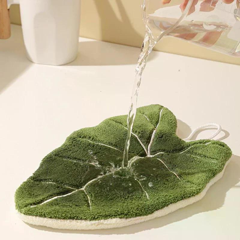 Soft Double-layer Leaf Style Hand Towel Thickened Absorbent Hanging Hand Cloth Speed Dry Handkerchief Rag For Kitchen Bathroom