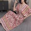 25th Anniversary Ethnic V-Neck Rayon Short Sleeve French-Thai Print Holiday Dress for Women