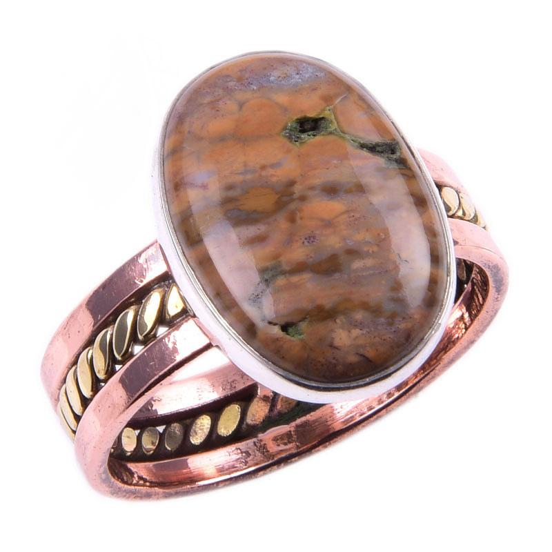 Natural Ocean Jasper Gemstone 925 Sterling Silver TwoTone Gift Ring S.10 Z1D99