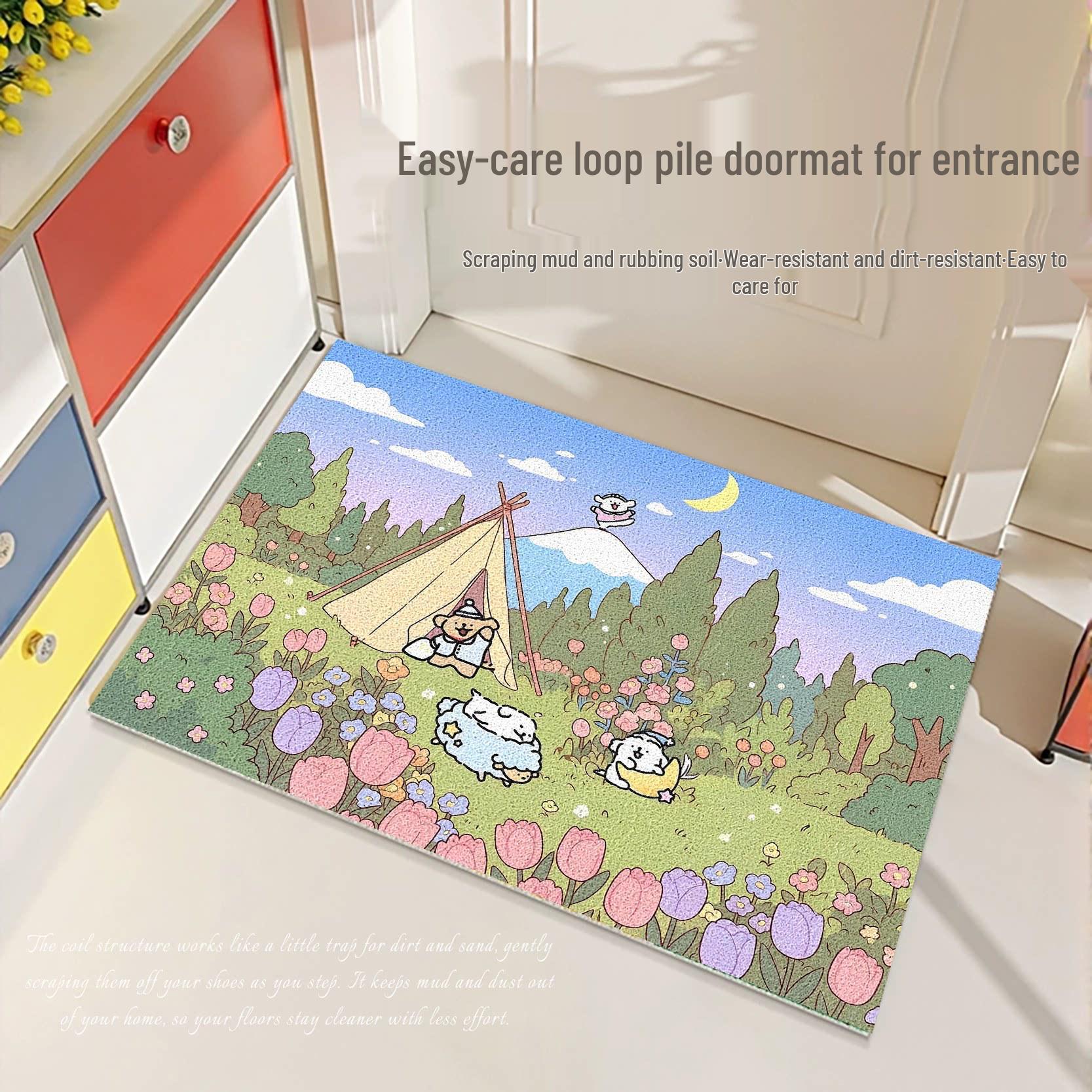 Cartoon Spring Small Dog Loop Pile Dirt-Resistant Doormat 40x60cm Space Refresher