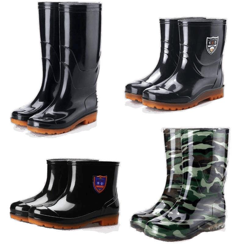 Four Seasons Rain Shoes Men's Medium Tube High Tube Non-slip and Wear-resistant Low Help Cow Reinforcement Sole Fleece Warm Water Shoes Labor Rain Bo