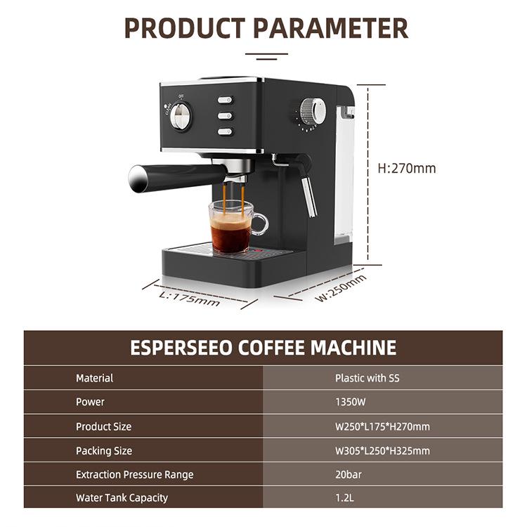 Kompakt halvautomatisk italiensk kaffemaskin med melkeskummer