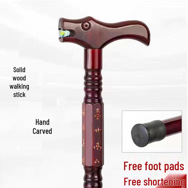 Elderly Dragon Head Solid Wood Walking Cane - Non-Slip, Lightweight, One-Piece Bamboo Hiking Stick