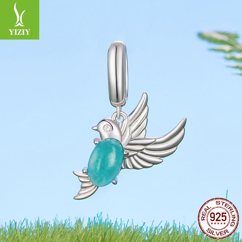 S925 Sterling Silver Spring Jewelry Set Bird Butterfly Insect Natural Stone Pendant Women'S Niche Light Luxury