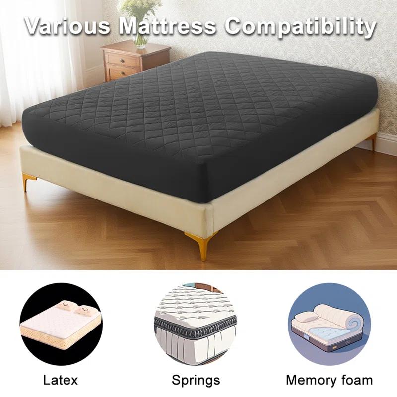 1PC Waterproof Urine-Proof Fitted Sheet, Diamond Quilted Mattress Protector, Elastic Band, Quilted Diamond Pattern  No Pillowcases