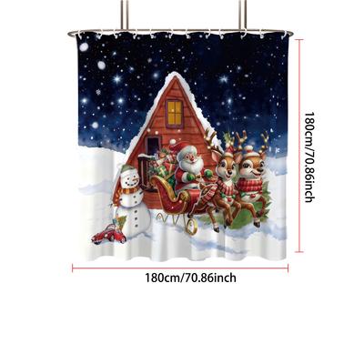1Pc Santa Claus Printed Waterproof Shower Curtain Bathroom Partition Privacy Multiple Sizes With 12 Hooks Easy To Install