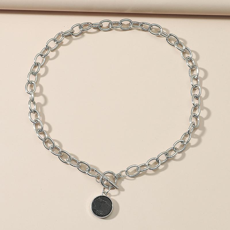 

Vintage Minimalish Chain Choker Necklace for Women Round Marble Stone Pendant Gold Copper Color Hip Hop Female Fashion Zircon чорний