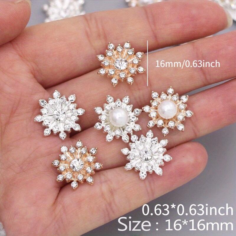 10pcs Snowflake Cabochon Metal Base Strass Glitter Rhinestone Buttons for Clothing Shoes Bags Accessories DIY Crafts