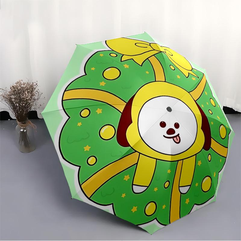1pc BT21 Christmas wreath Automatic Open/close Umbrella, Portable Travel Umbrella, Everyday Use - Outdoor Accessory, Artistic Pattern, Compact Design,