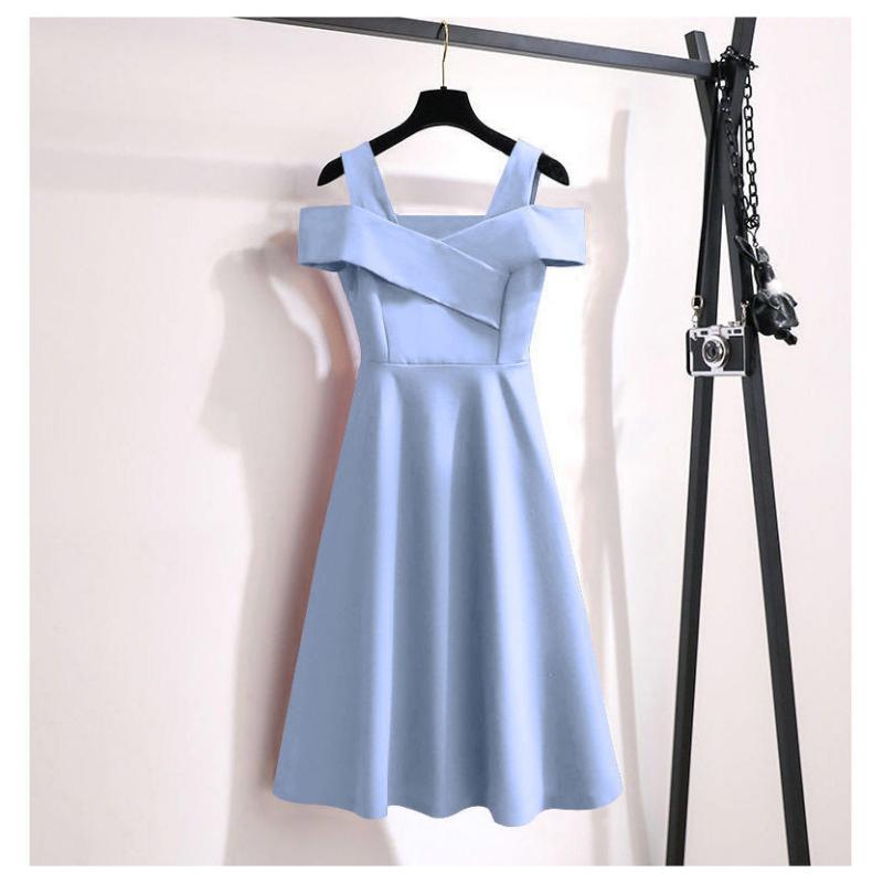 

Women s Plus Size Summer Black Off Shoulder Dress Elegant A-Line Slim Waist Tummy Hiding Midi Dress Casual Party Dress for Curvy Ladies 4XL синій