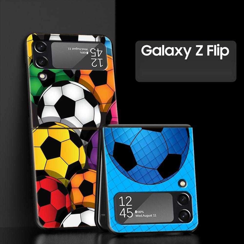 Phone Case for Samsung Galaxy Z Flip 3 4 5 Folding Mobile Shell Hard PC Fundas Black Protect Cover Soccer Ball Football Field