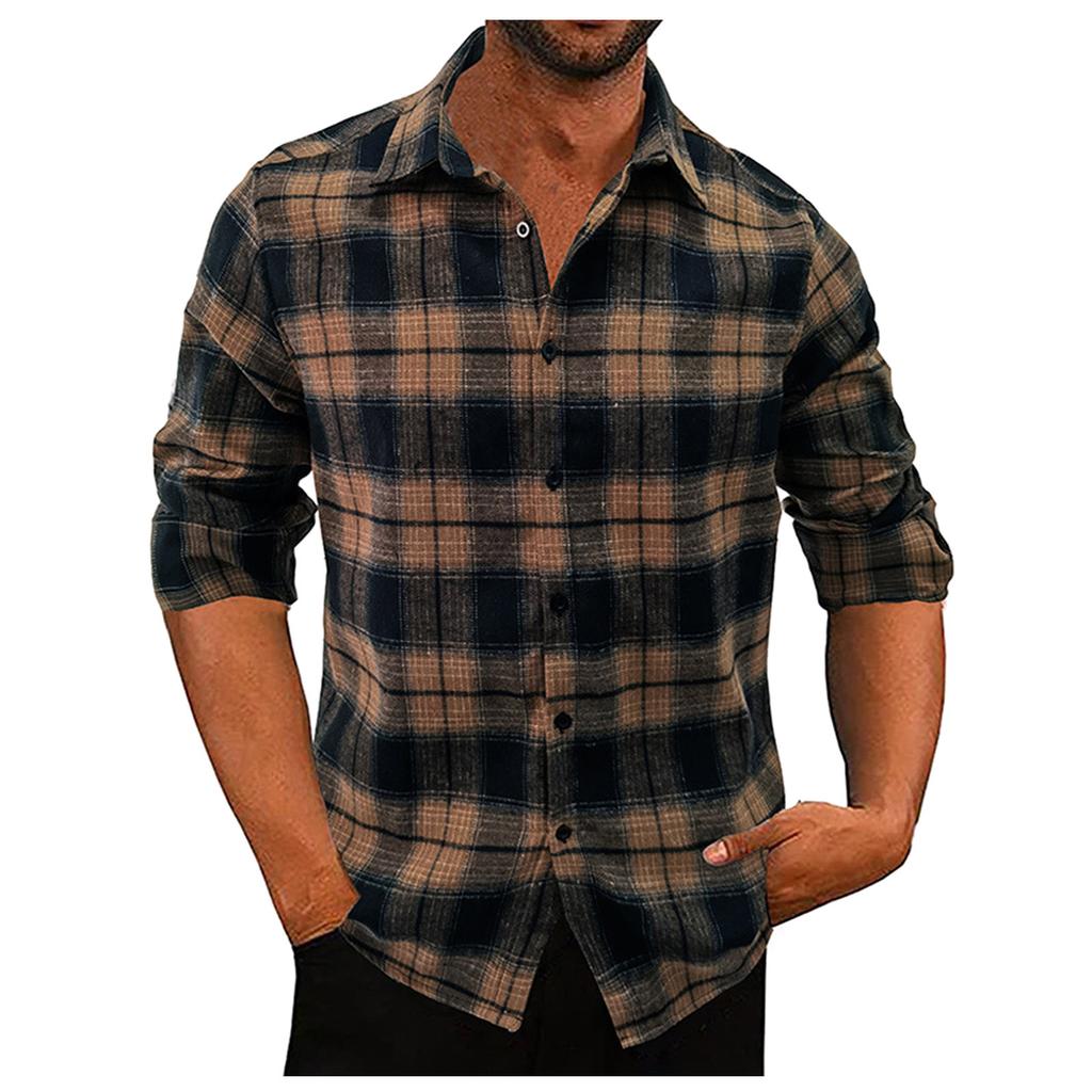Mens Button Down Shirt Casual Flannel Plaid Slim Fit Long Sleeve Spread Collar Lightweight Tops