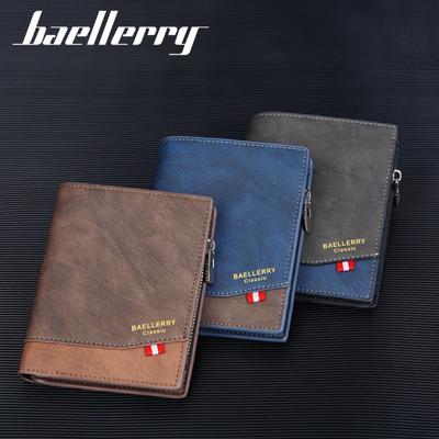 Baellerry Men's Vintage Short Wallet with Multiple Card Slots Patchwork Billfold Card Holder Zipper Coin Purse
