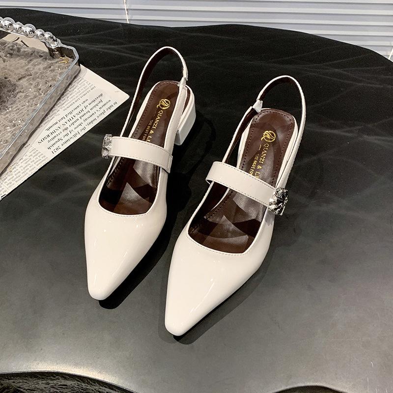 

Mary Jane shoes 2025 spring new one-word belt retro light mouth low heel thick heel cool slippers pointed women s shoes 40