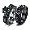 Fashion Couple Rings Exquisite Women Black Rhinestones Zirconia Rings Set Simple Men Stainless Steel Chain Rings Wedding Jewelry