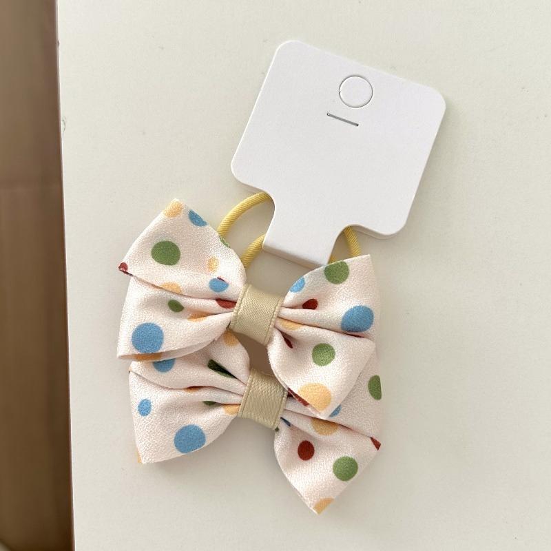Fabric Handcrafted Bow Hair Ties for Children, Polka Dot Checkered Braided Hair Bands, Girls' Rubber Band Hair Clips