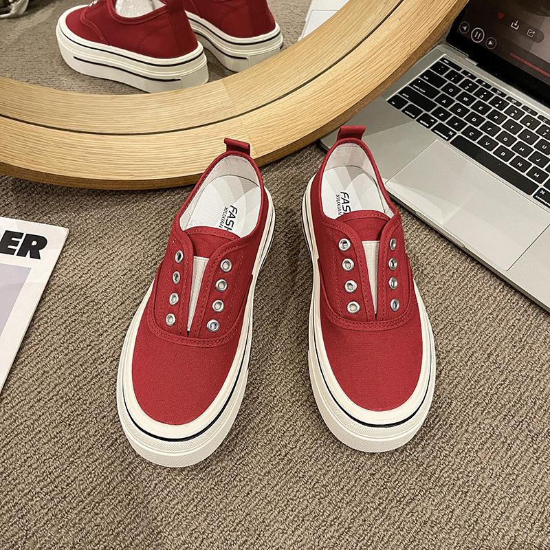 [Non-slip and wear-resistant] Thick-soled elastic one-pedal canvas shoes 2025 summer new versatile breathable casual and lightweight