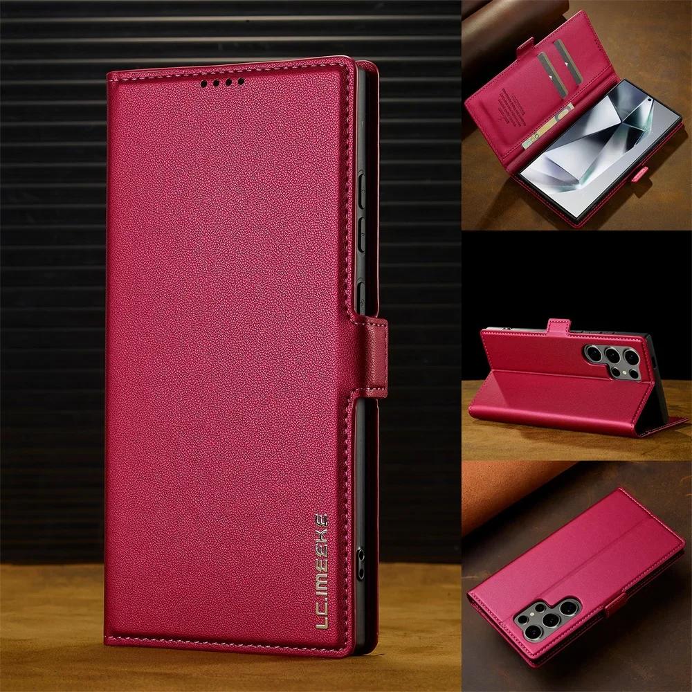 

Кожаный кошелек-чехол с держателем для карт для Samsung Galaxy S25 Ultra Edge S24 FE S23 S22 + Plus A55 A54 A53 A35 A16 A15 A14 5G Galaxy S23+ красный