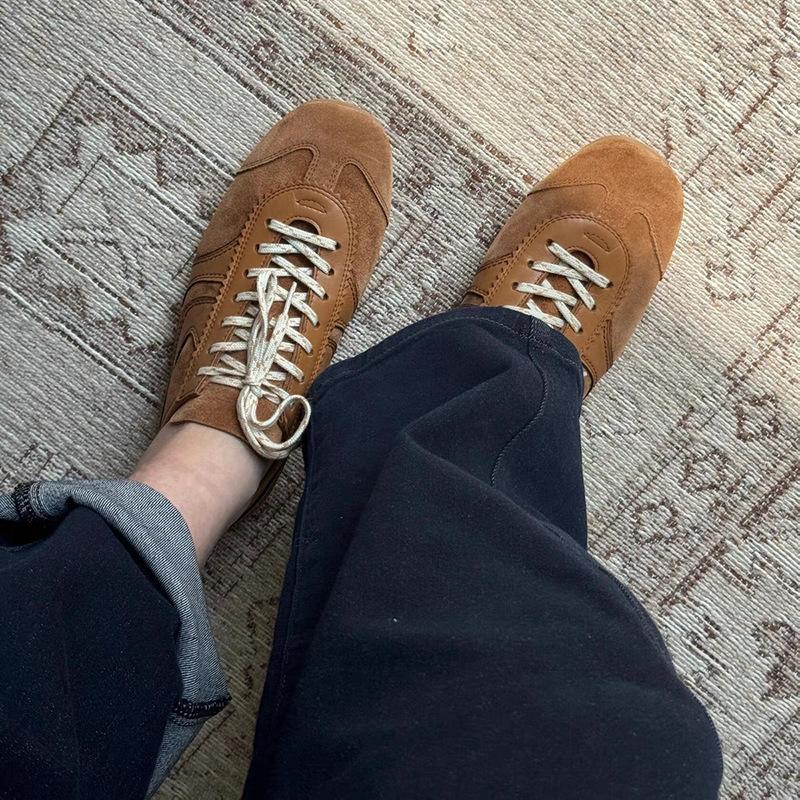 Cowhide version brown retro Forrest Gump training shoes women's leather versatile lace-up board shoes flat sports running casual shoes
