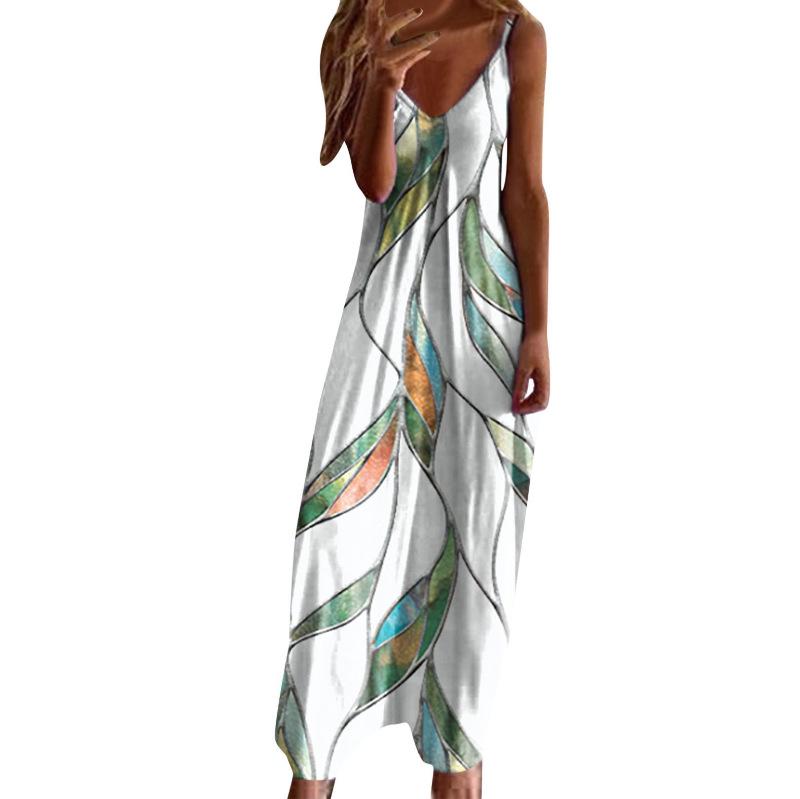 Women's Plus Size V-Neck Spaghetti Strap Long Dress - European & American Style