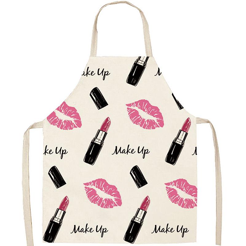 Nail Polish Lipstick Beauty Kitchen Women Apron Household Cleaning Flax Pinafore Salon Home Cooking Baking Adult Bib