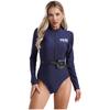 Womens Police Uniform Bodysuit Front Zipper Long Sleeve Print Design Belt Purse Included Cosplay Costume