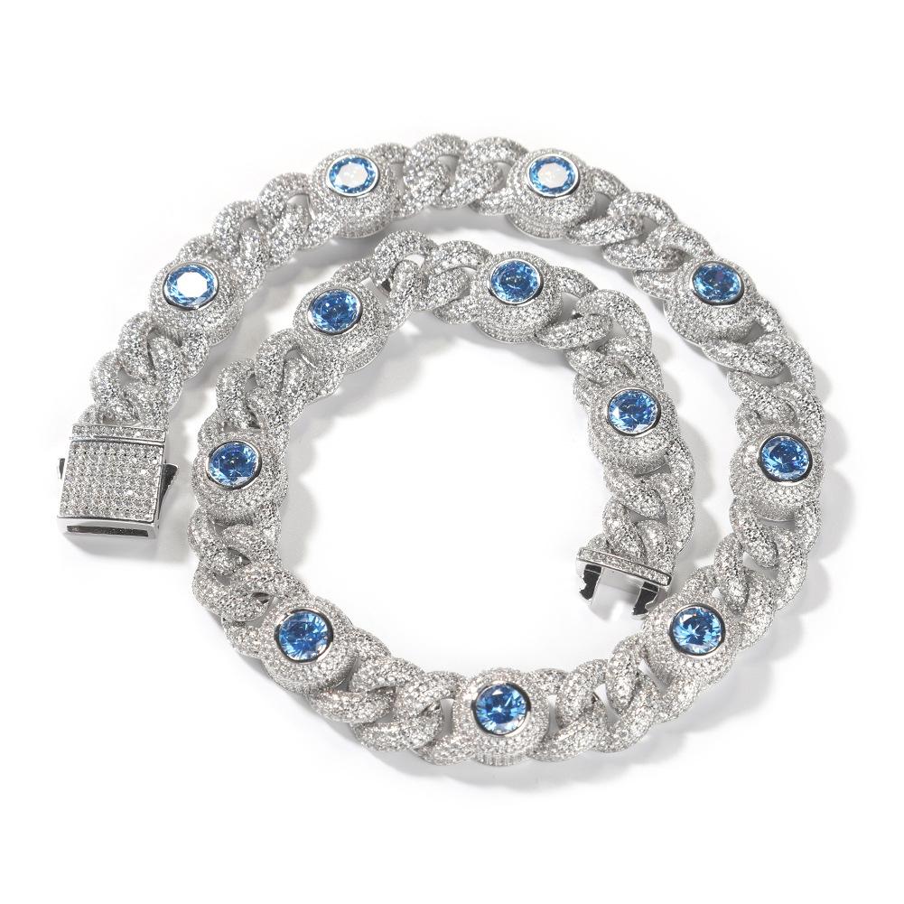 Hip Hop 15mm Color Zircon Cuban Necklace Male and Female Personality Dopamine Color Necklace