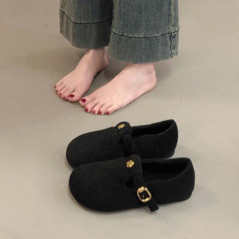 Retro Gray Thick-soled Velvet Women's New Winter Warm Outer Wear Velvet Single Shoes