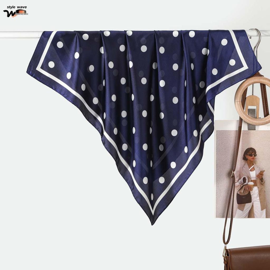 Franse Polka Dot Veelzijdige Zijden Sjaal en Haarelastiek voor Dames