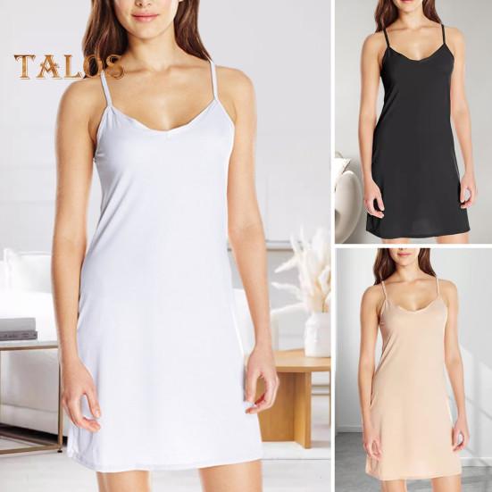 Dámská noční košile s výstřihem do V, bez rukávů, jednobarevná, špagetový pásek Slim fit střih do A Domácí oblečení Šaty na ramínka Šaty na spaní